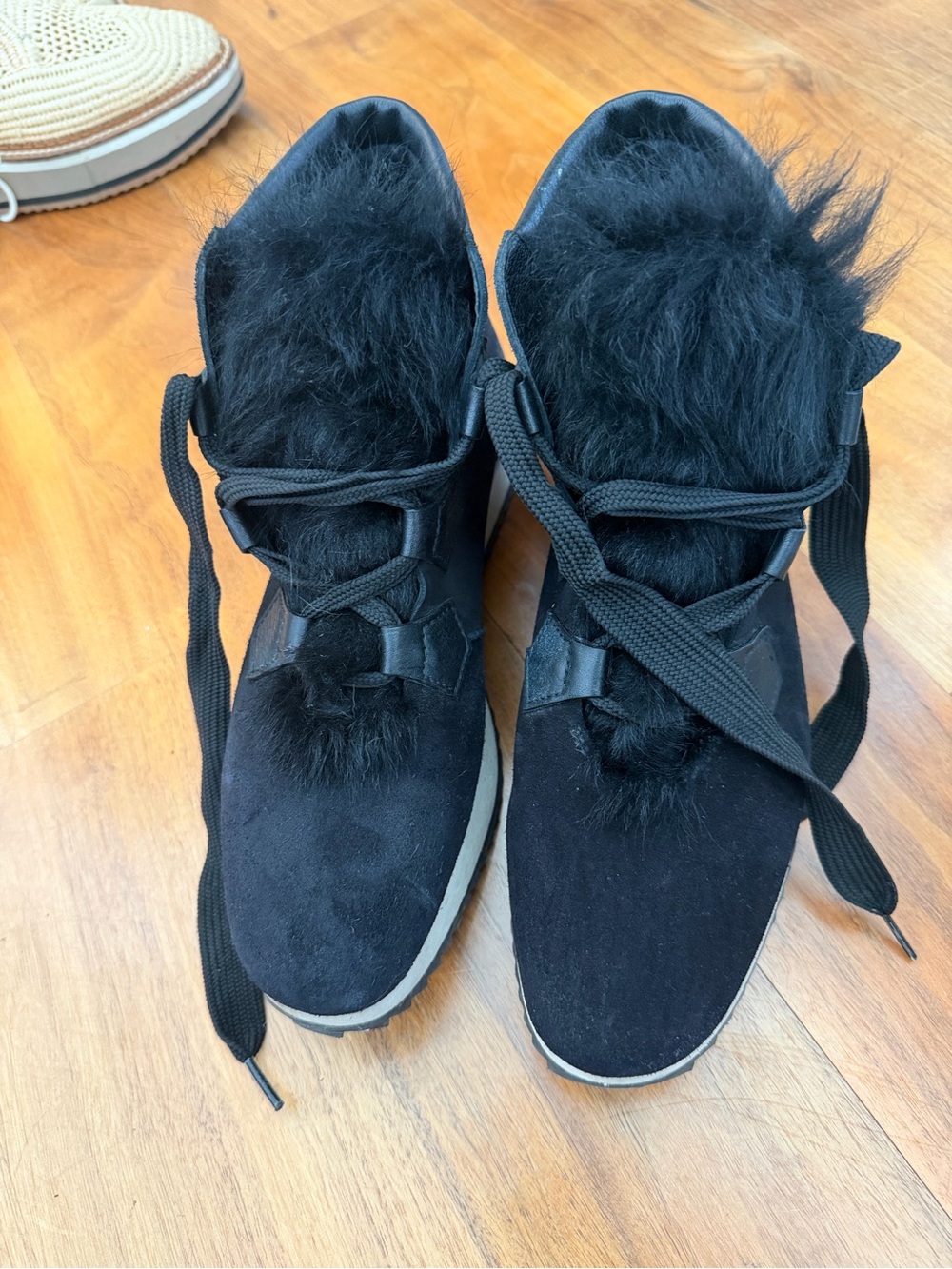 Pedro Garcia Women’s Black Fur Lace-Up Sneakers